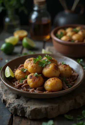 Acarajé med saltat nötkött i gyllenbrunt friterad deg