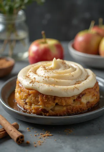 Kaneläppelmoussetårta dekorerad med äppelskivor