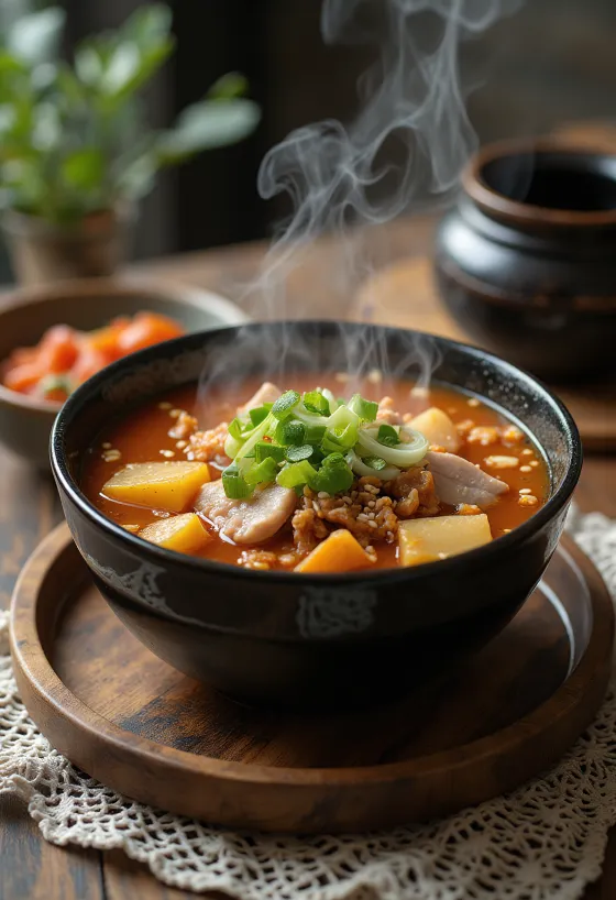 Gamjatang med kimchi, koreansk kryddig soppa