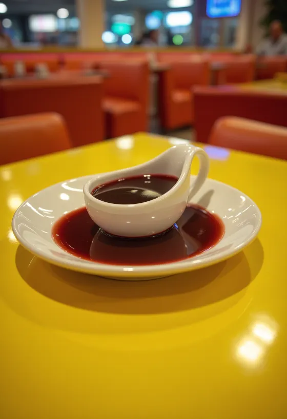 Apelsin- och rödvinssås i en skål, garnerad med färsk rosmarin och apelsinskal.