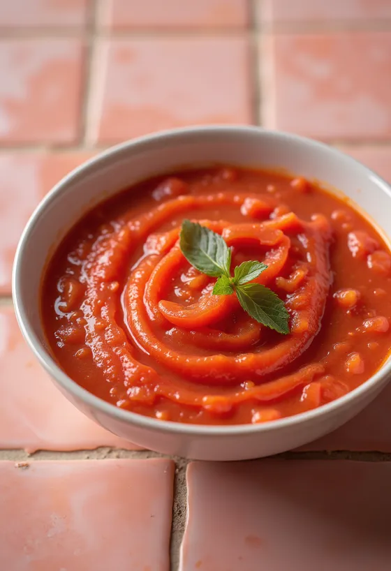 Paprika- och tomatsås serverad