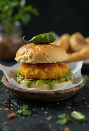 Vada Pav fylld med kött serverad