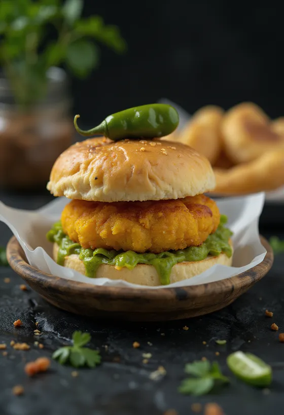 Vada Pav fylld med kött serverad