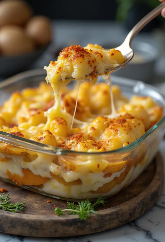 Vegansk potatisgratäng serverad med färsk persilja