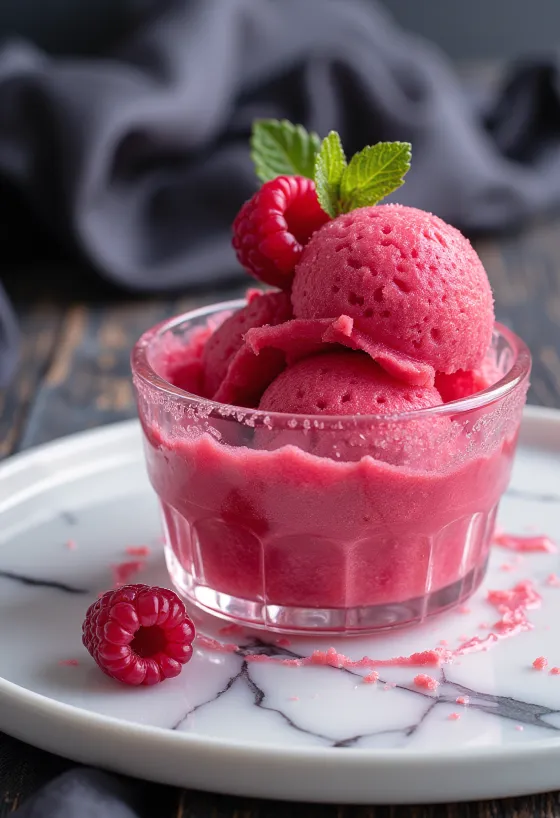 Hallonsorbet med vodka i glas