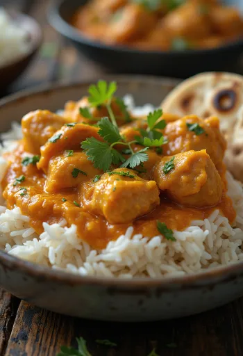 Kyckling tikka masala serverad med basmatiris