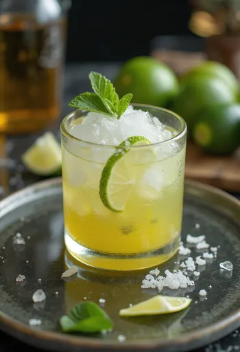 Caipirinha cocktail med limebitar och krossad is