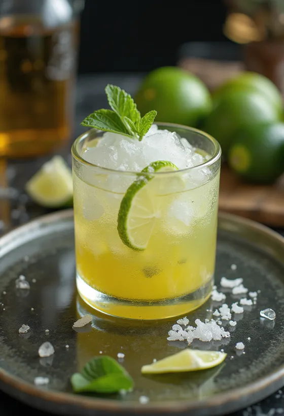 Caipirinha cocktail med limebitar och krossad is