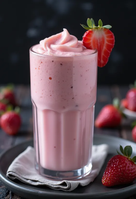 Jordgubbsmilkshake serverad i glas