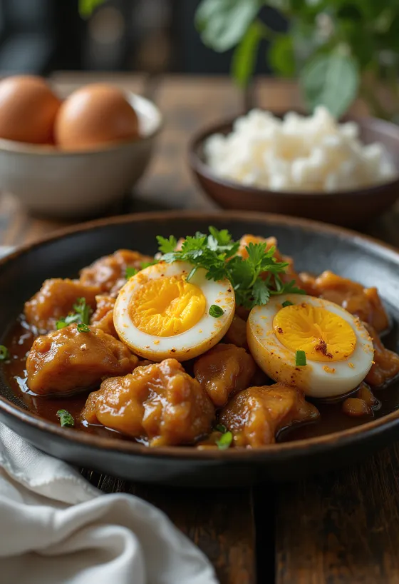 Adobo serverad med ägg, kyckling och ägg förenade i en läcker rätt.