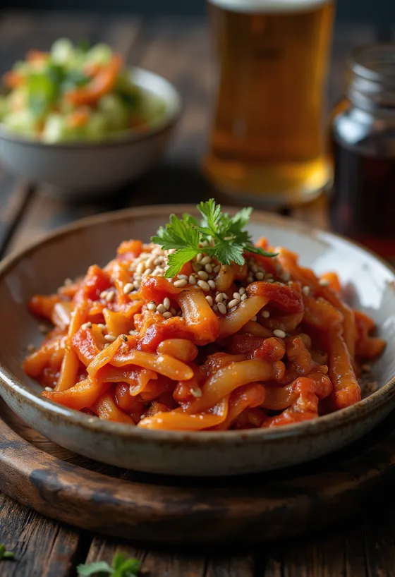 Kryddig kimchi serverad i skål
