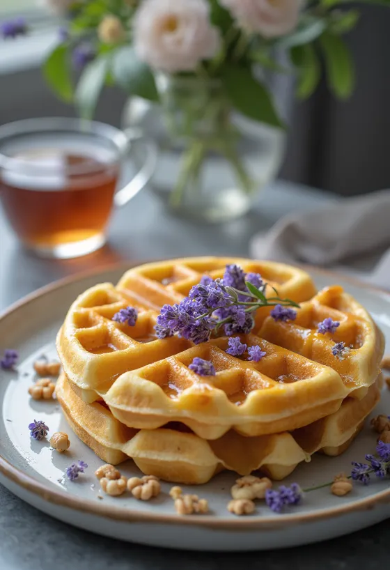 Lavendel- och Honungsvåffla serverad