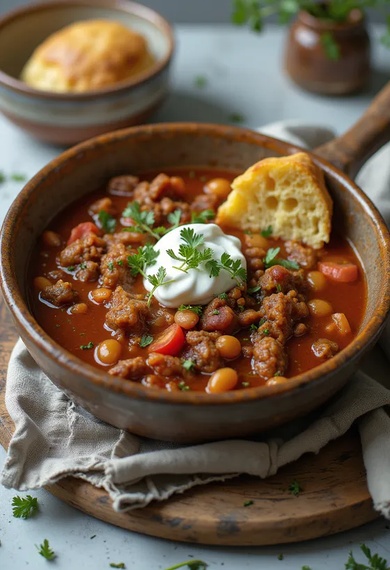 Hjortchili serverad i en rustik skål
