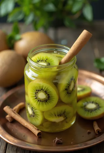 Kryddig inlagd kiwi serverad i burk