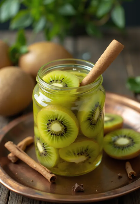 Kryddig inlagd kiwi serverad i burk