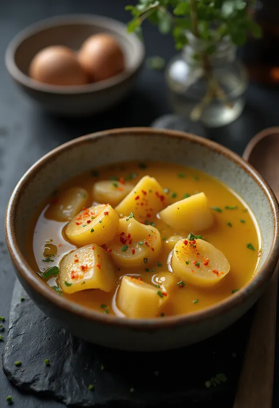 Lebbencs-soppa berikad med pasta, potatis och rökt fläsk