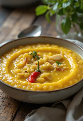 Moong Dal Tadka med rika kryddiga smaker.
