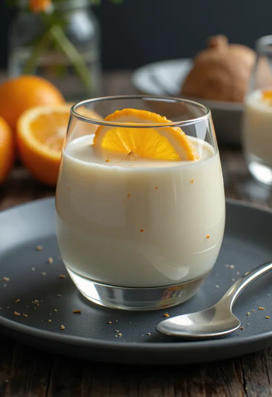 Apelsinpannacotta serverad