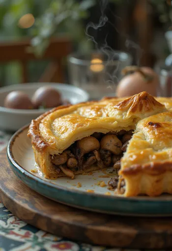 Duvpaj serverad med gyllene pajskal.