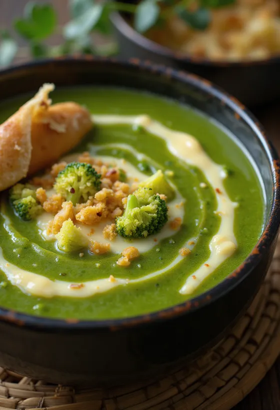 Krämig grön broccolisoppa med riven ost