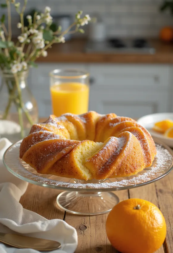 Äppel- och apelsinkuglof serverad