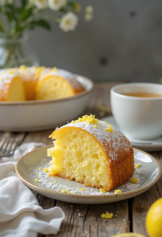Citronkaka med färskt citronskal och pudrad med florsocker
