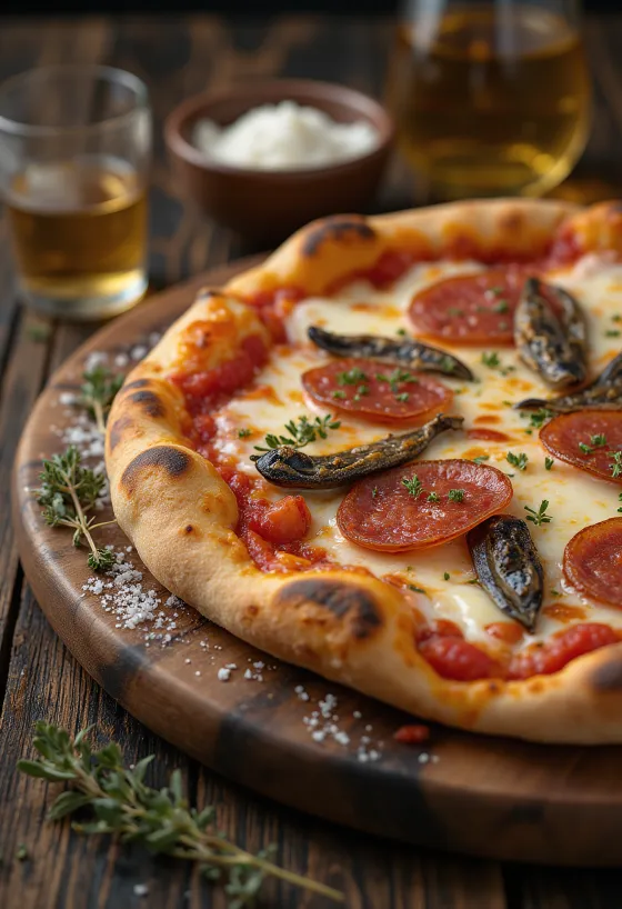 Pizza Diavola med sardeller och chili