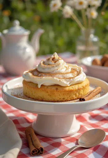 Kanelgräddtårta pudrad med kanel