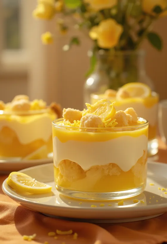 Citrondröm med varvade kex och mascarponekräm, dekorerad med färsk citron