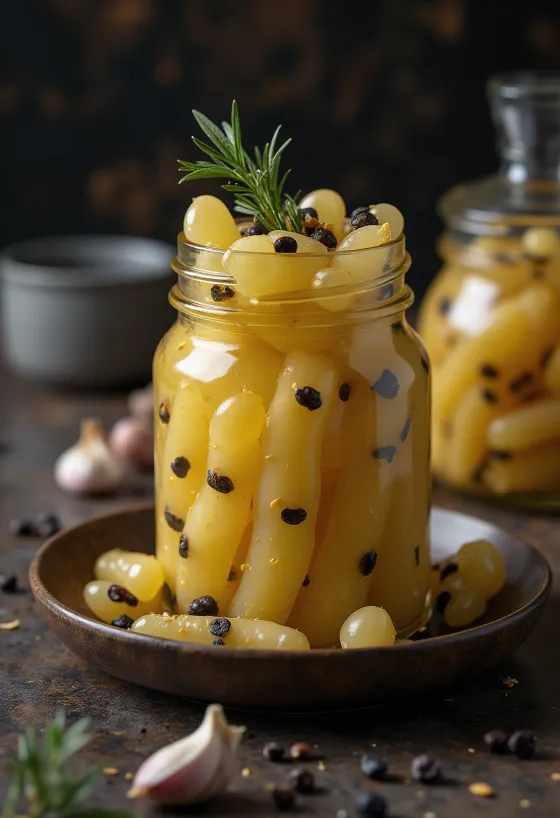 Sötsura inlagda vinblad serverade i glasburk