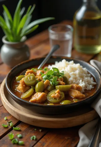 Gumbo med olivolja, rika kryddor och grönsaker