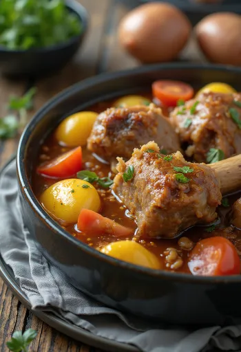 Khashlama serverad med lammkött och grönsaker