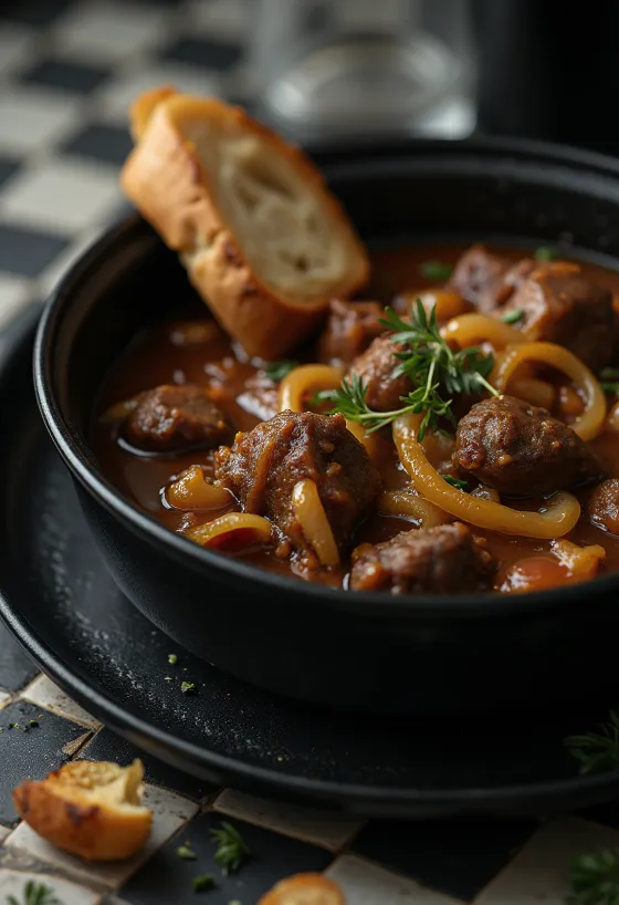 Carbonnade flamande belgisk ölgryta serverad