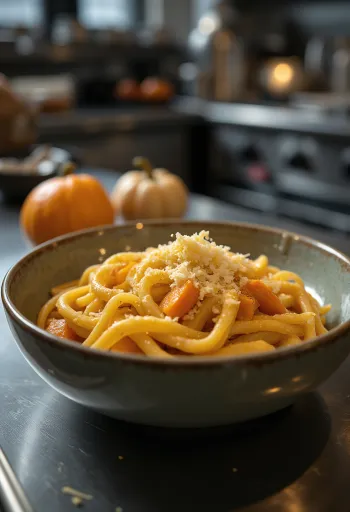 Hokkaidopumpa med pasta, riven parmesan och rosmarin