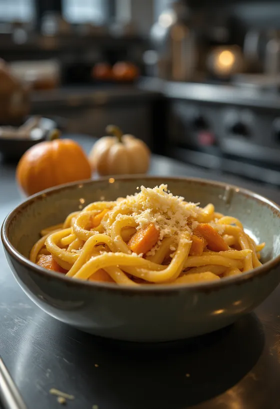 Hokkaidopumpa med pasta, riven parmesan och rosmarin