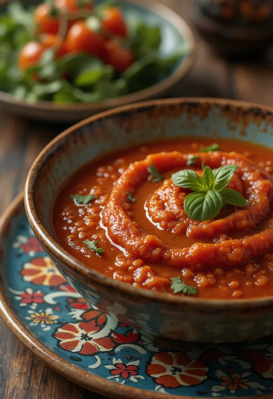 Tomatsås med rökt paprika serverad till stekt potatis