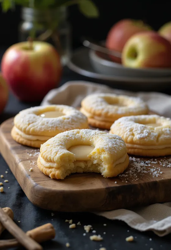 Äppel- och vaniljlinzer serverad