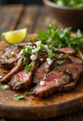 Carne asada serverad med tortilla och sallad