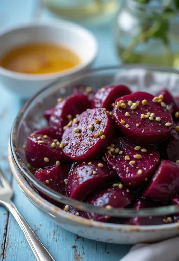 rödbetssallad serverad med färska grönsaker och balsamvinägerdressing