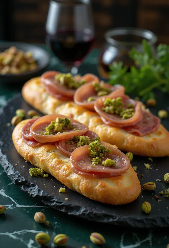 Focaccia med mortadella och pistagenötter