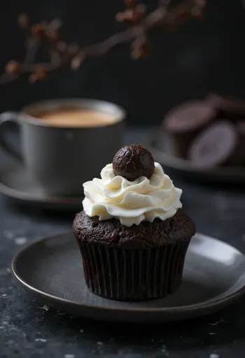 Tryffel- och kaffecupcake serverad