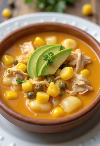 Ajiaco med kyckling serverad