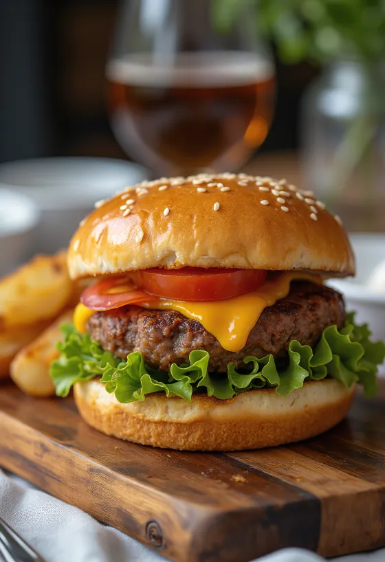 Chorizo-hamburgare med ost och grönsaker