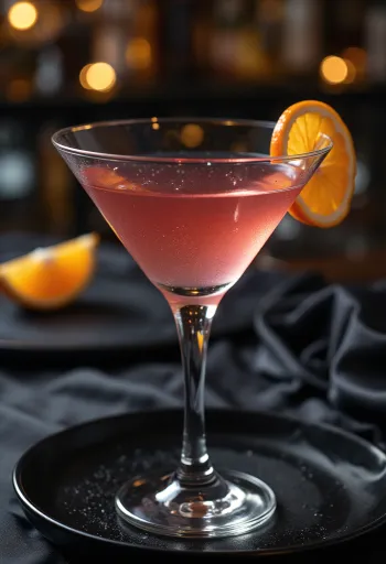 Cosmopolitan cocktail dekorerad med apelsinskal