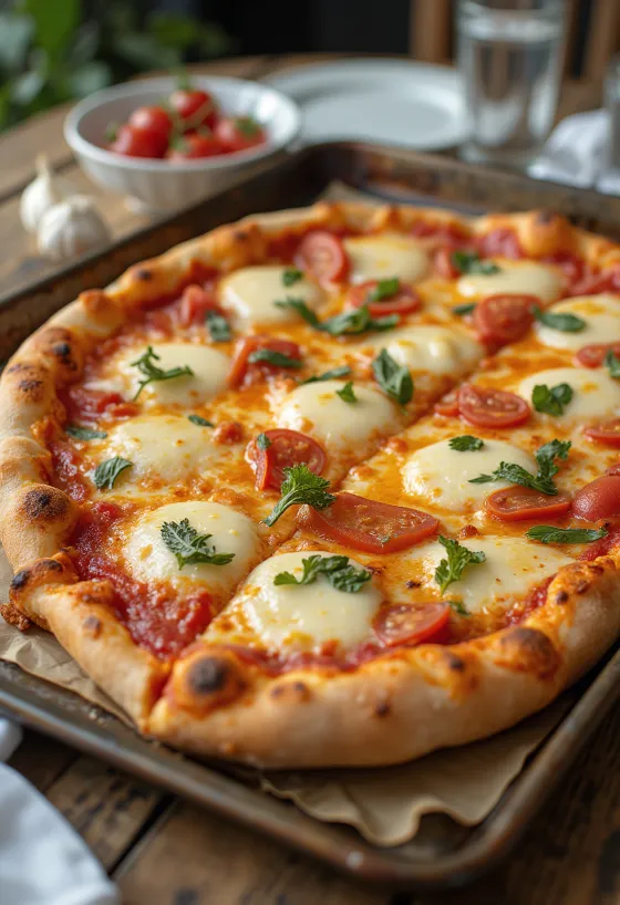 Grandma pizza med avlång deg och ost