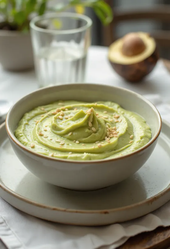 Avokadosås med sesam serverad