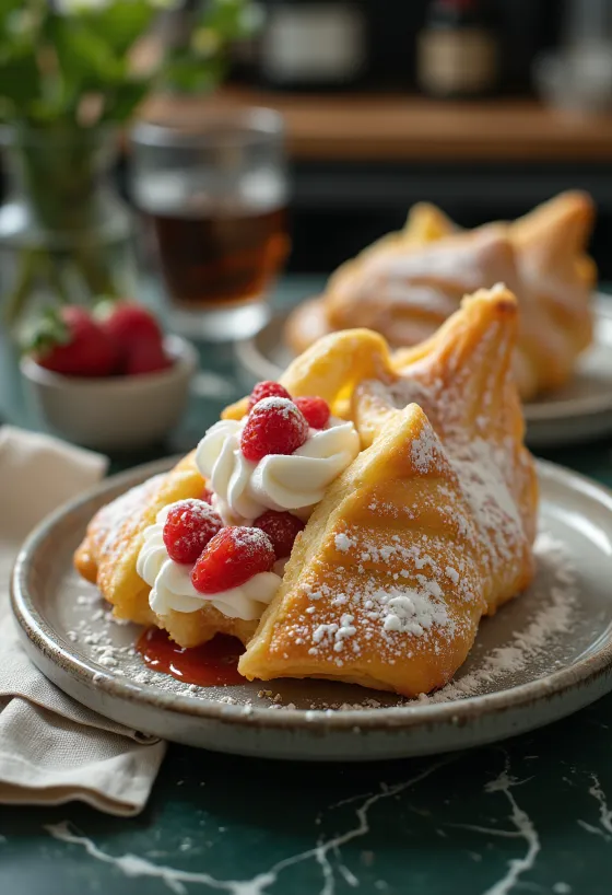Taiyaki med vispgrädde och färsk frukt