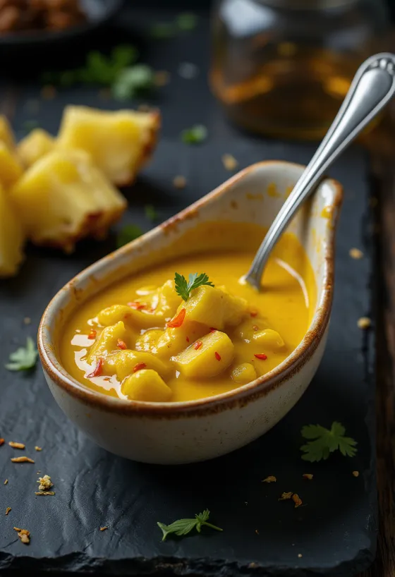 Ananas- och currysås serverad