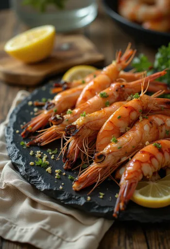 BBQ-grillade kungsräkor serverade