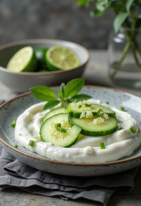 Ljus dill- och gurksås med limeklyftor